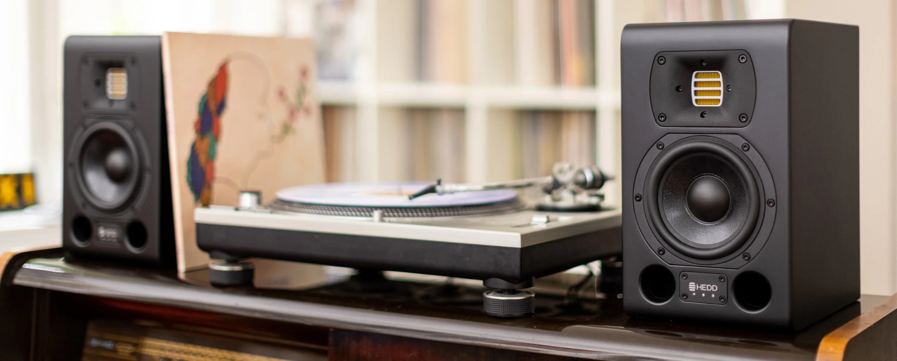 HEDD monitors and a turntable in a home