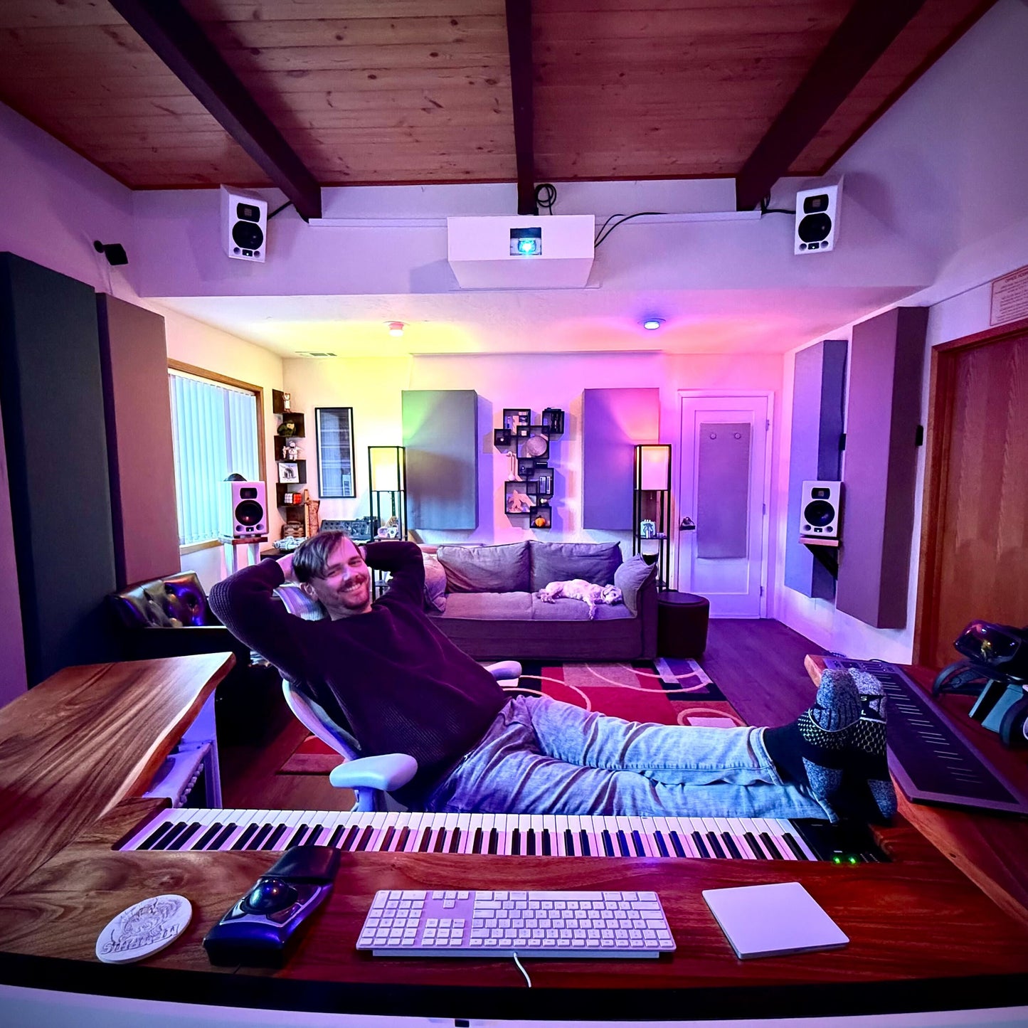 Christopher Lane in his atmos home studio with HEDD monitors