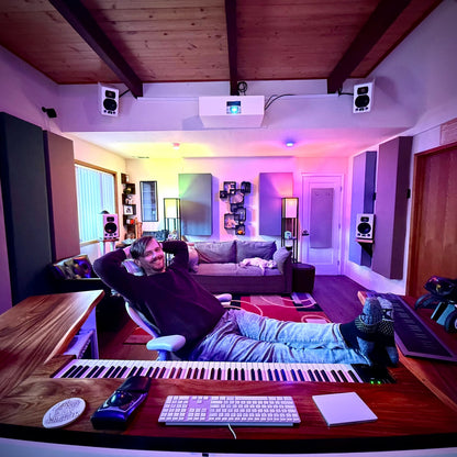 Christopher Lane in his atmos home studio with HEDD monitors