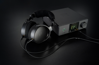 HEDDphone D1 connected to a digital audio interface on a dark background