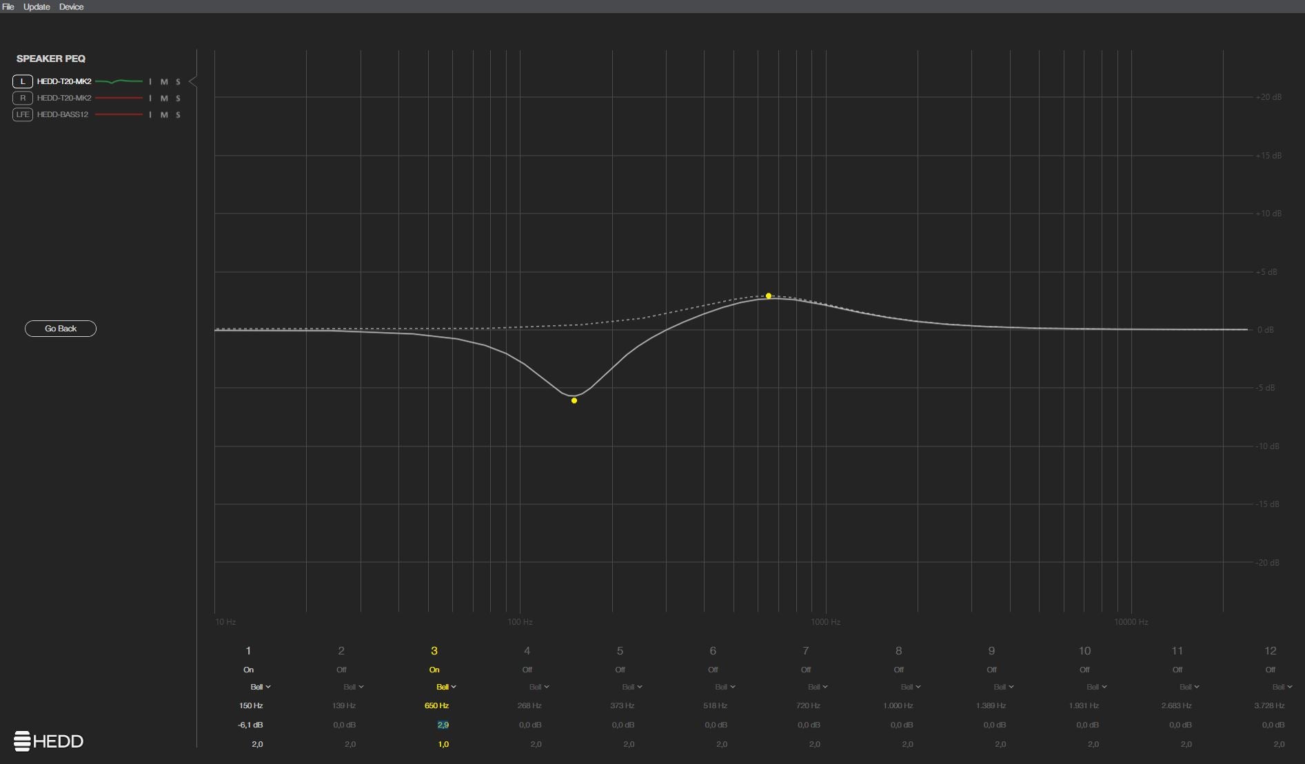 HEDD CTRL audio equalizer curve screenshot