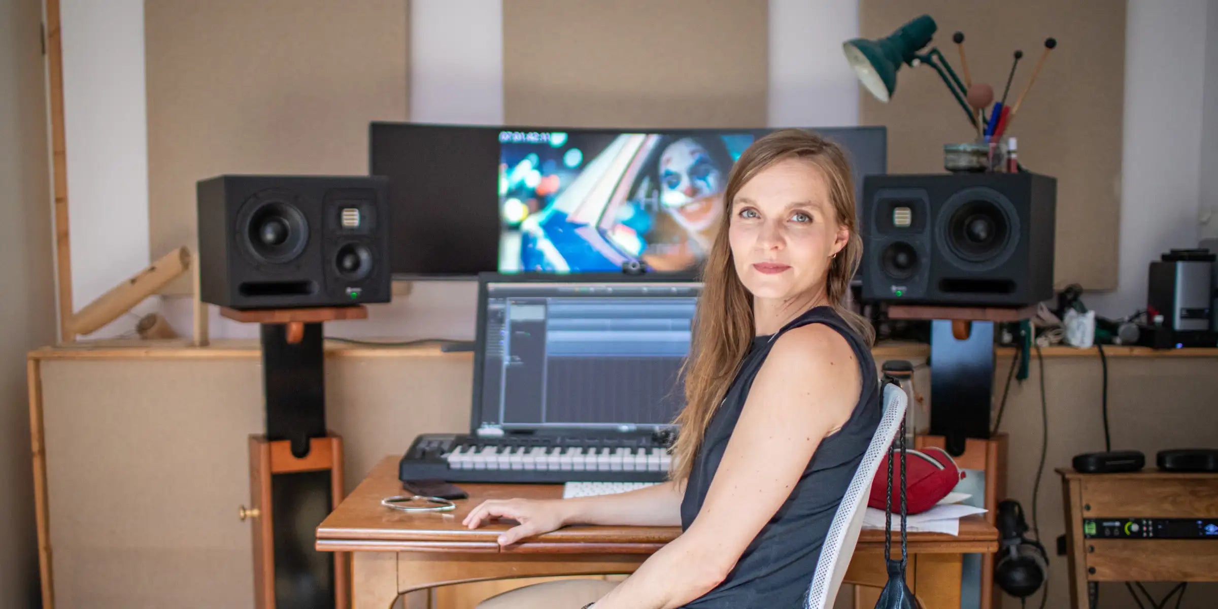 hildur guðnadóttir in her home studio with the TYPE 20 HEDD monitor