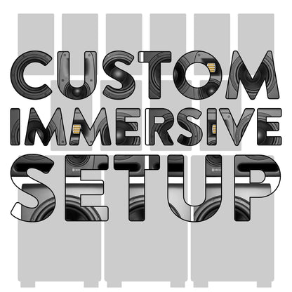 The image features the words 'CUSTOM IMMERSIVE SET UP' in a creative typography design with black and white colors.