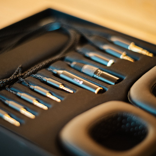 Up close shot of the HEDDphone TWO case and cables. 