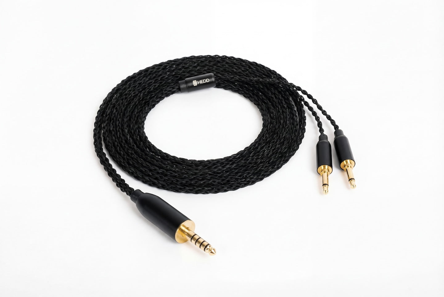 Balanced audio cable for the HEDDphone TWO with gold connectors on a white background