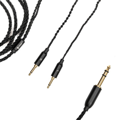 Unbalanced audio cable for the HEDDphone TWO with 3.5mm plugs on a white background