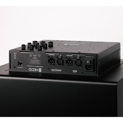 The rear panel of TYPE 40 main monitor featuring multiple XLR inputs, an Ethernet port, and control knobs.