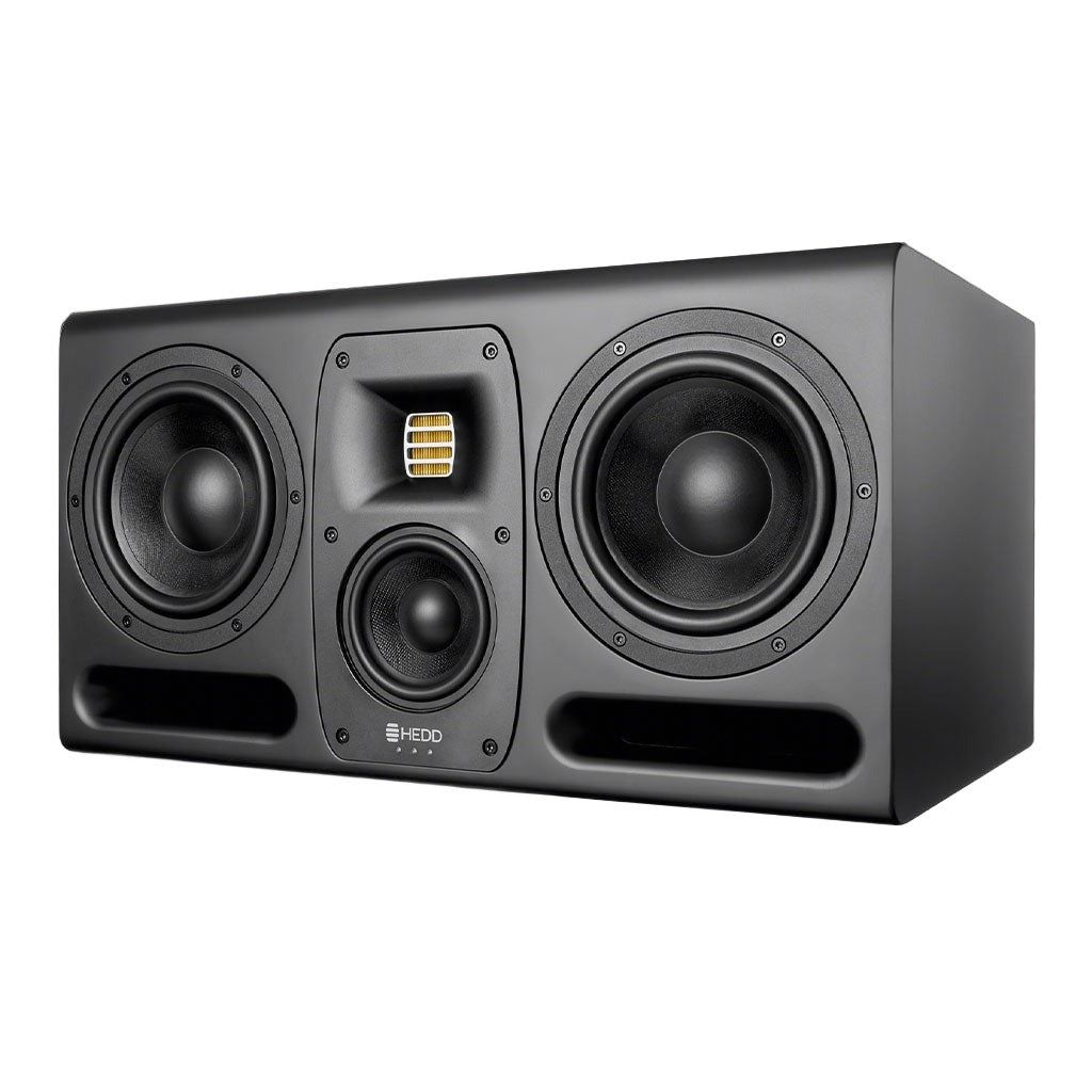 HEDD TYPE 30 speaker with a central tweeter and two side woofers.