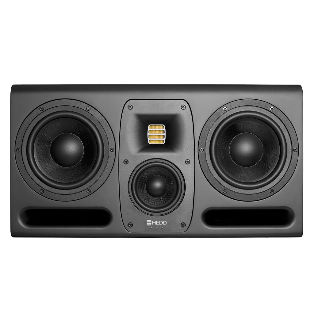 HEDD TYPE 30 speaker with a central tweeter and two side woofers.