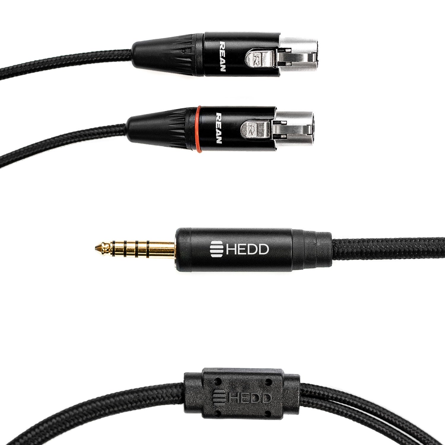 A black HEDDphone cable with jack connection